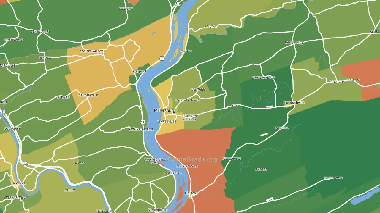 Millersburg, PA Map of Assault Rates