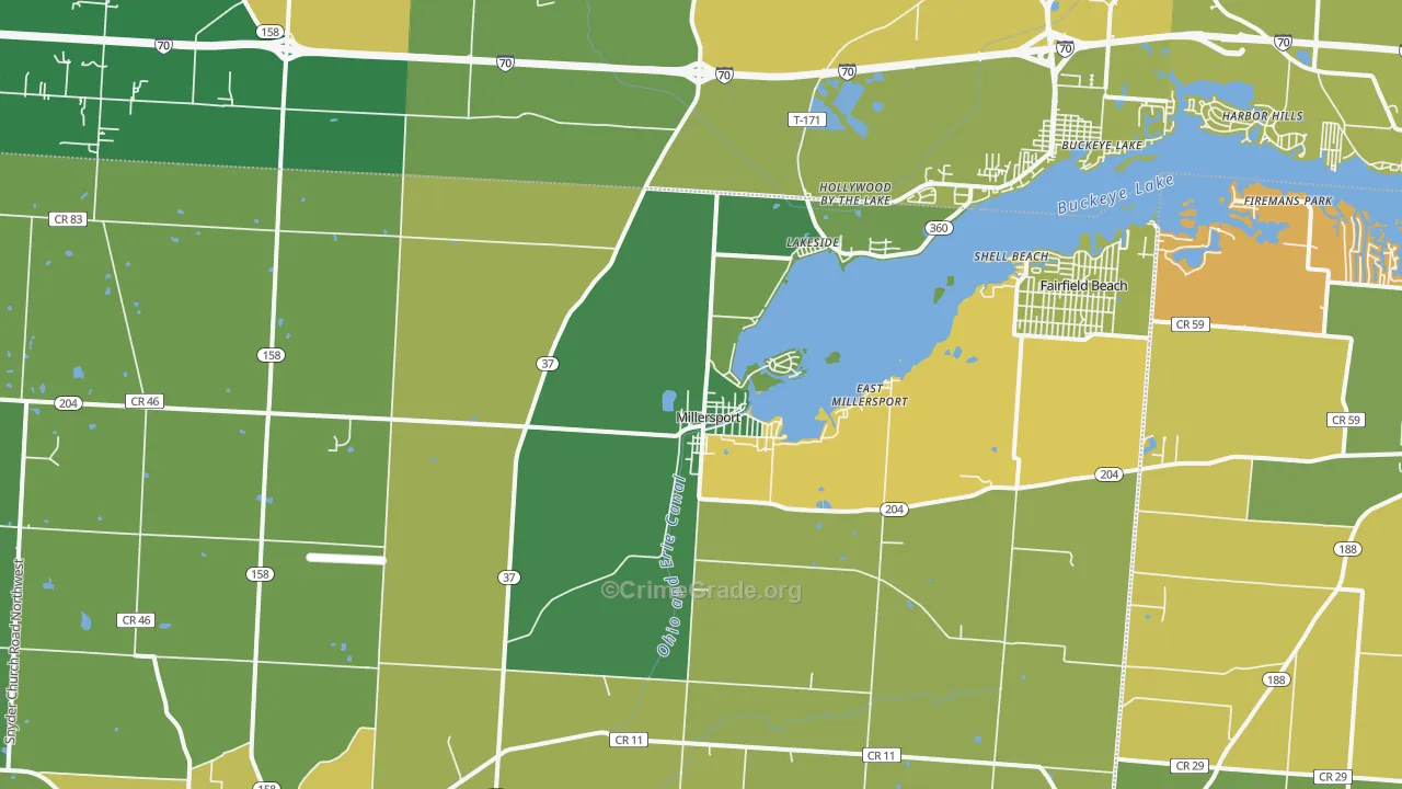 Millersport, OH Map of Assault Rates