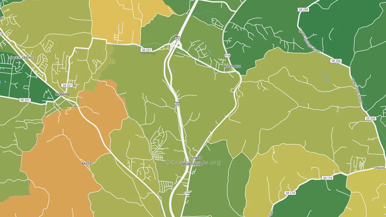 Millersville, TN Map of Assault Rates