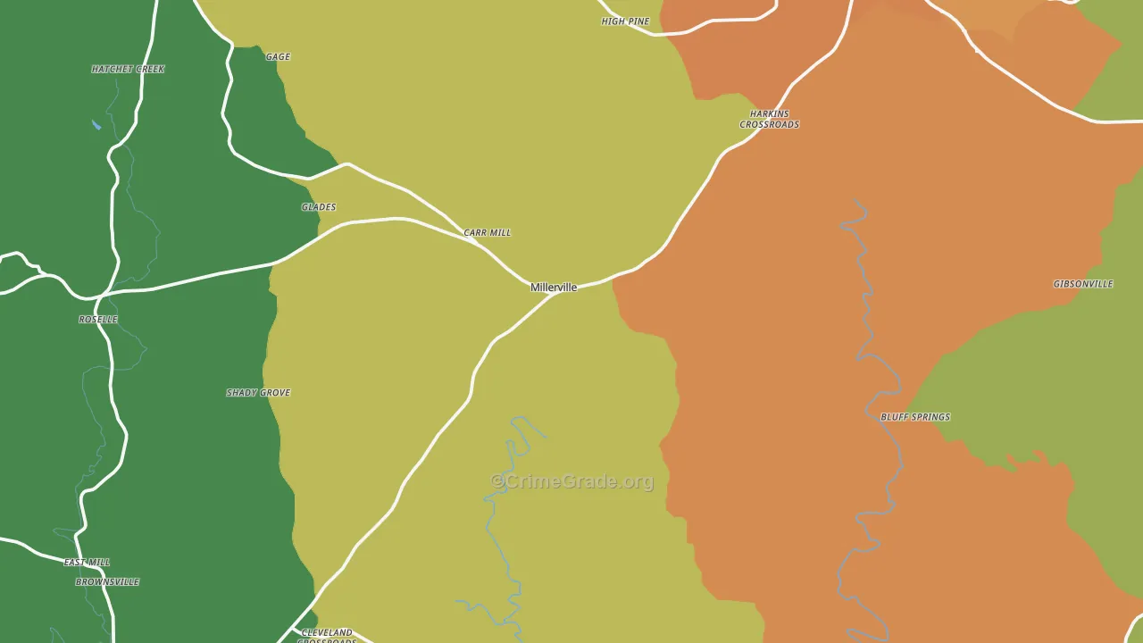 Millerville, AL Map of Assault Rates