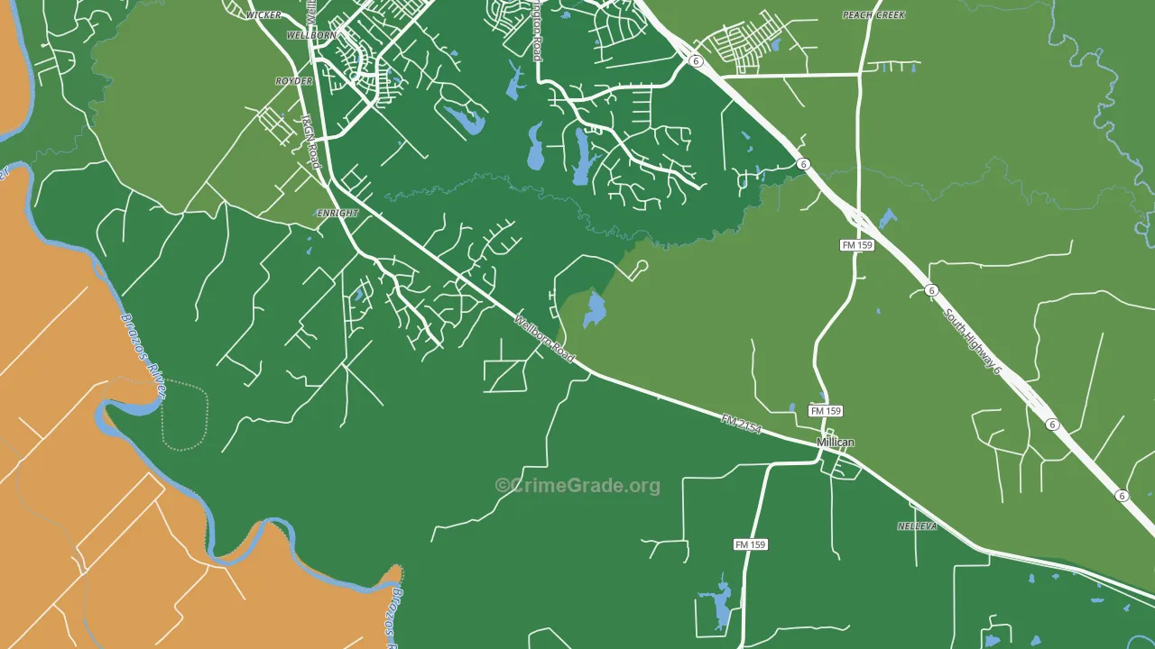 Millican, TX Map of Assault Rates