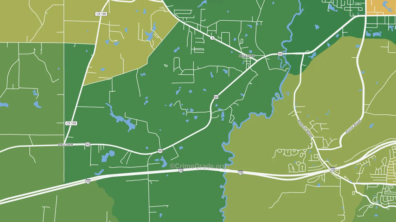 Milligan, FL Map of Assault Rates