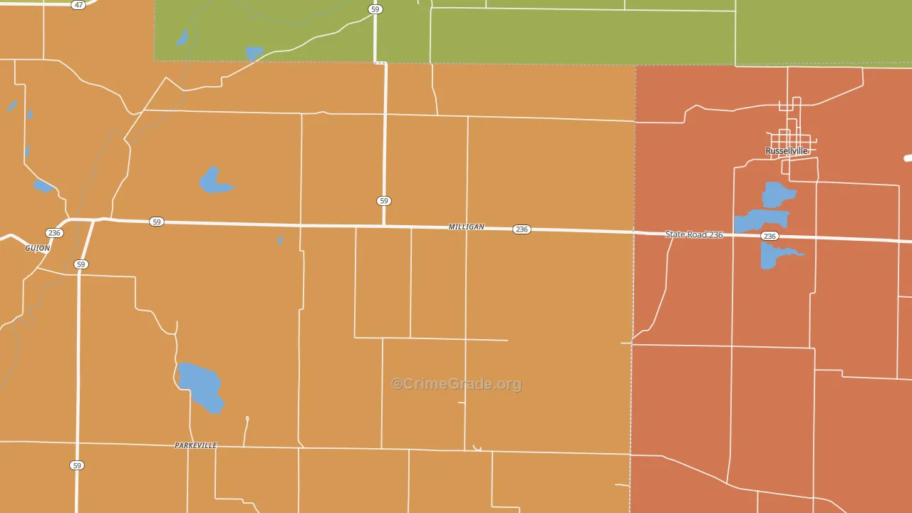 Milligan, IN Map of Assault Rates