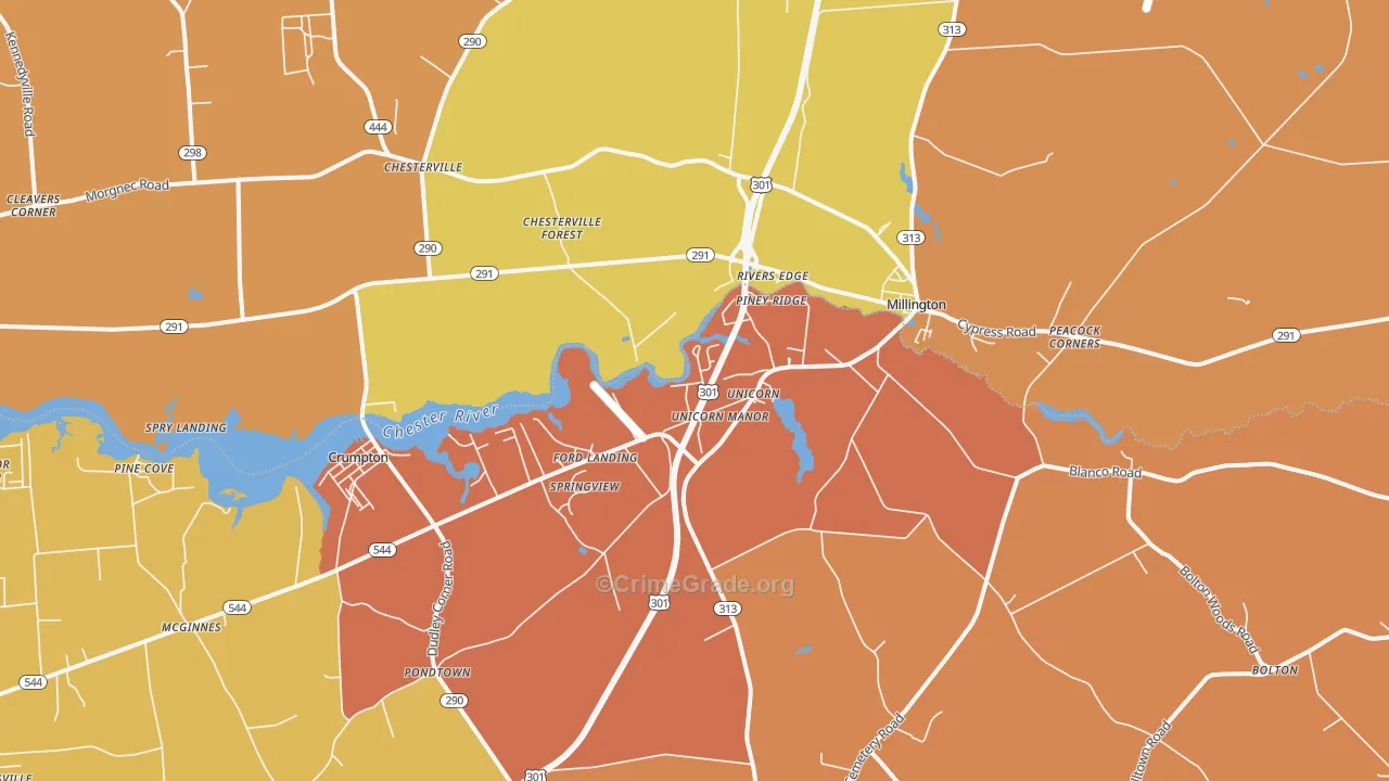 Millington, MD Map of Assault Rates