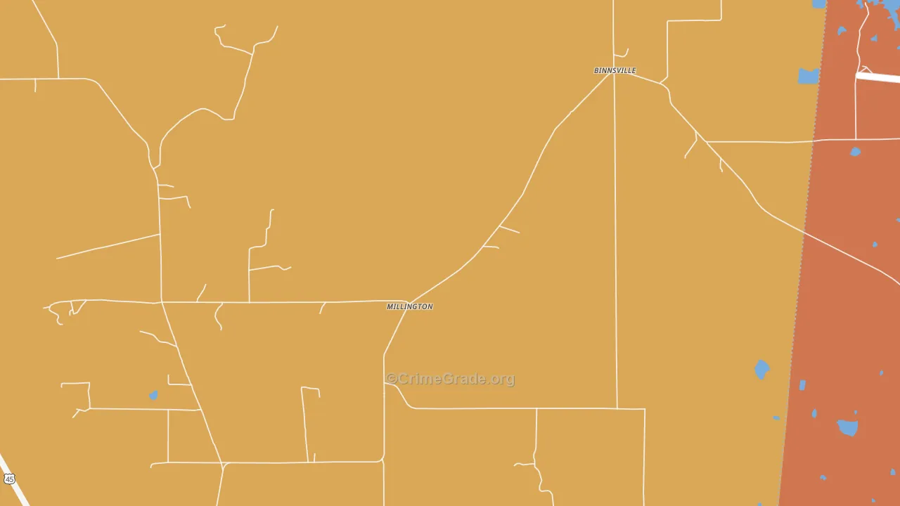 Millington, MS Map of Assault Rates