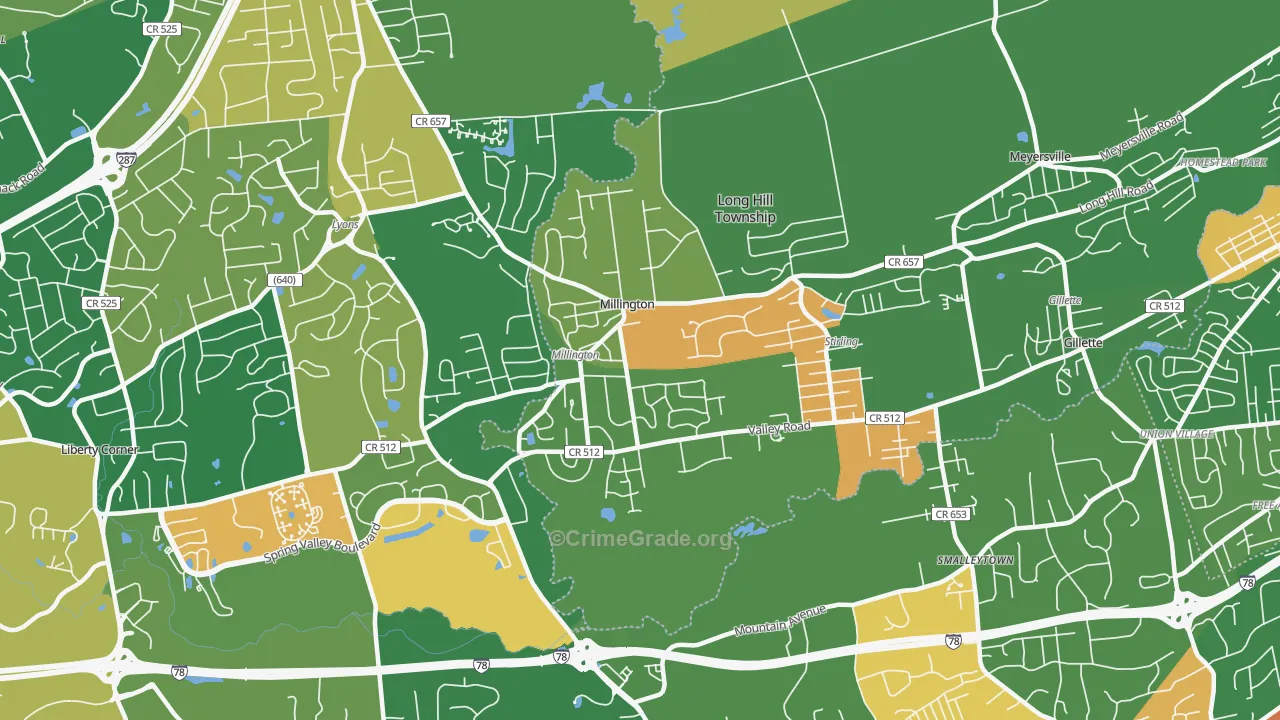 Millington, NJ Map of Assault Rates