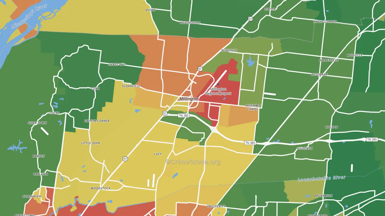 Millington, TN Map of Assault Rates