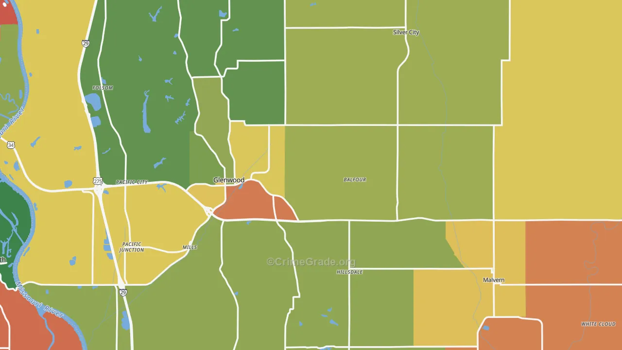 Mills County, IA Map of Assault Rates
