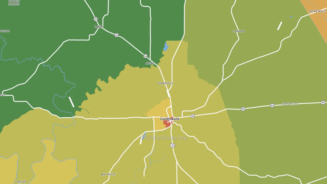 Mills County, TX Map of Assault Rates