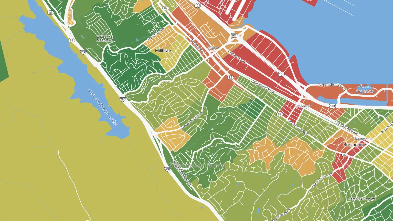 Mills Estates, Burlingame, CA Map of Assault Rates
