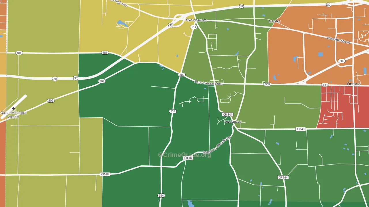 Millsboro, OH Map of Assault Rates