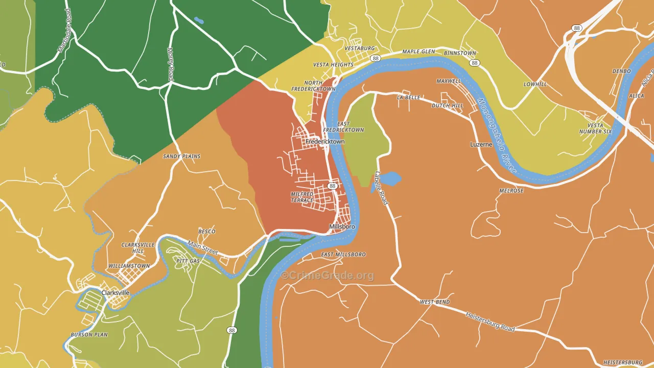 Millsboro, PA Map of Assault Rates