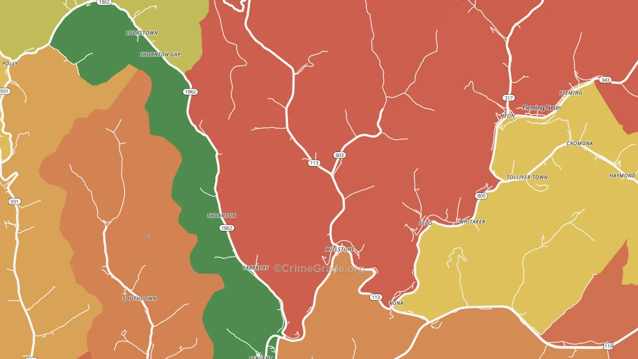 Millstone, KY Map of Assault Rates