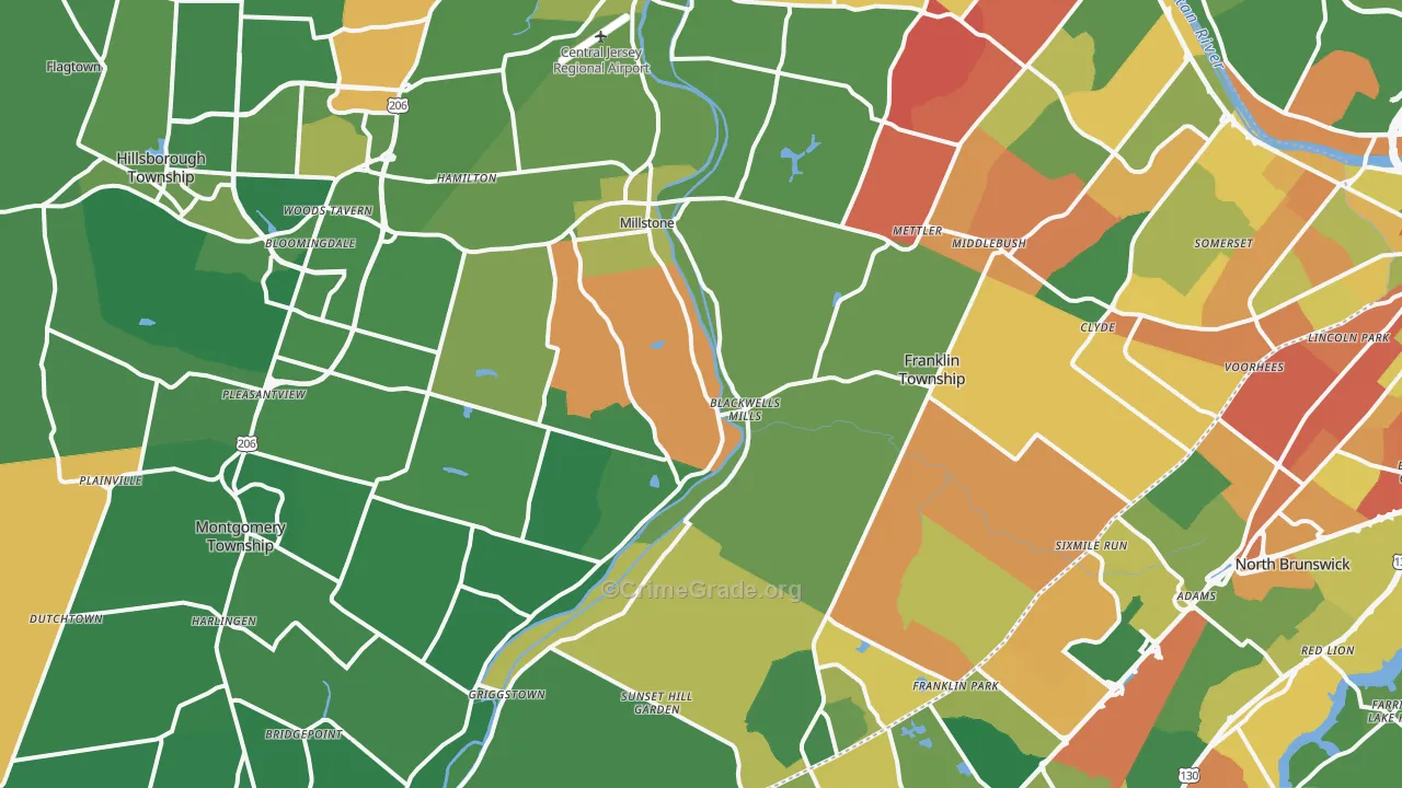 Millstone, NJ Map of Assault Rates