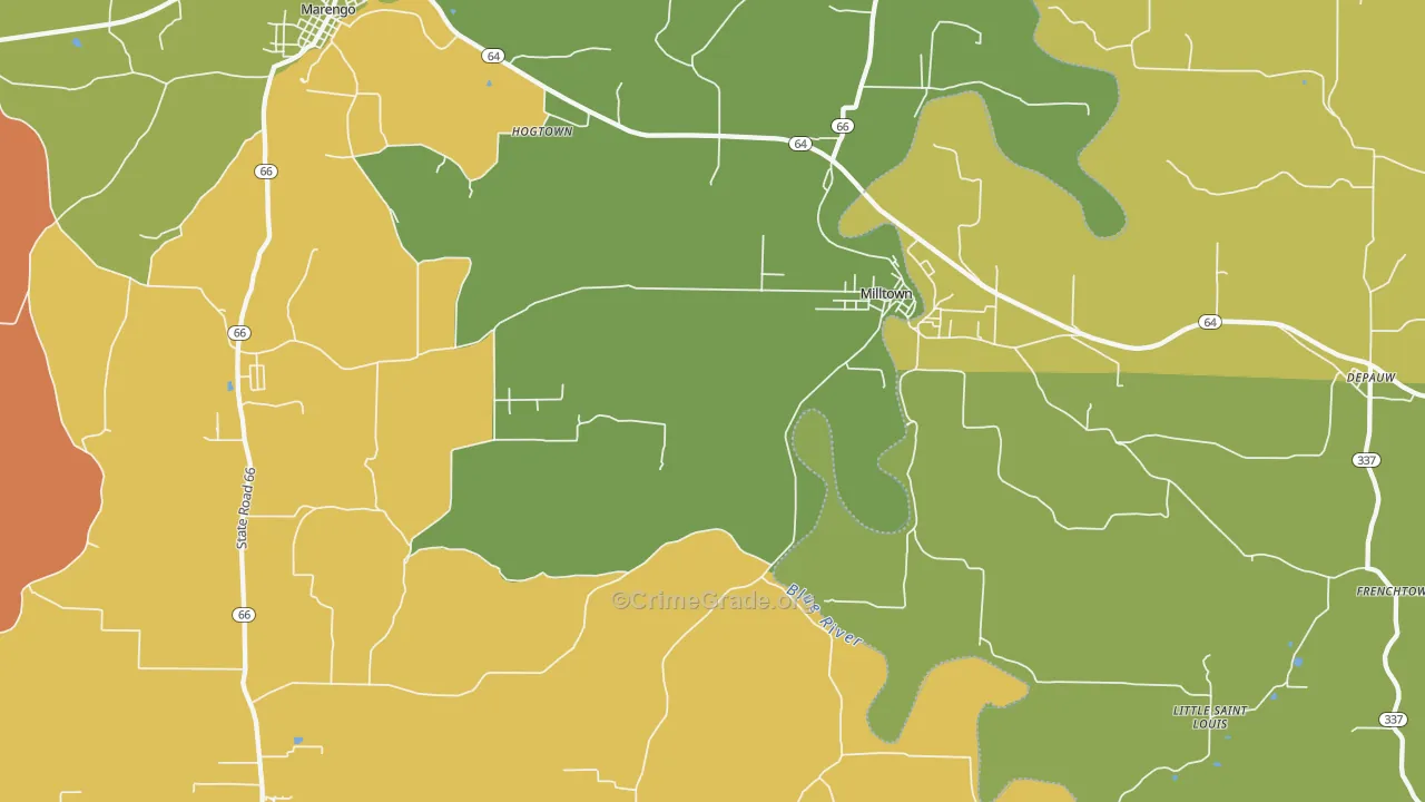 Milltown, IN Map of Assault Rates