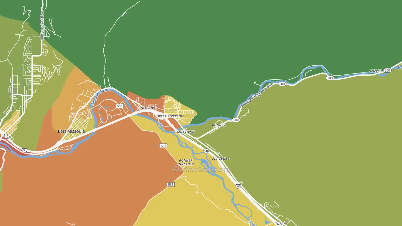 Milltown, MT Map of Assault Rates