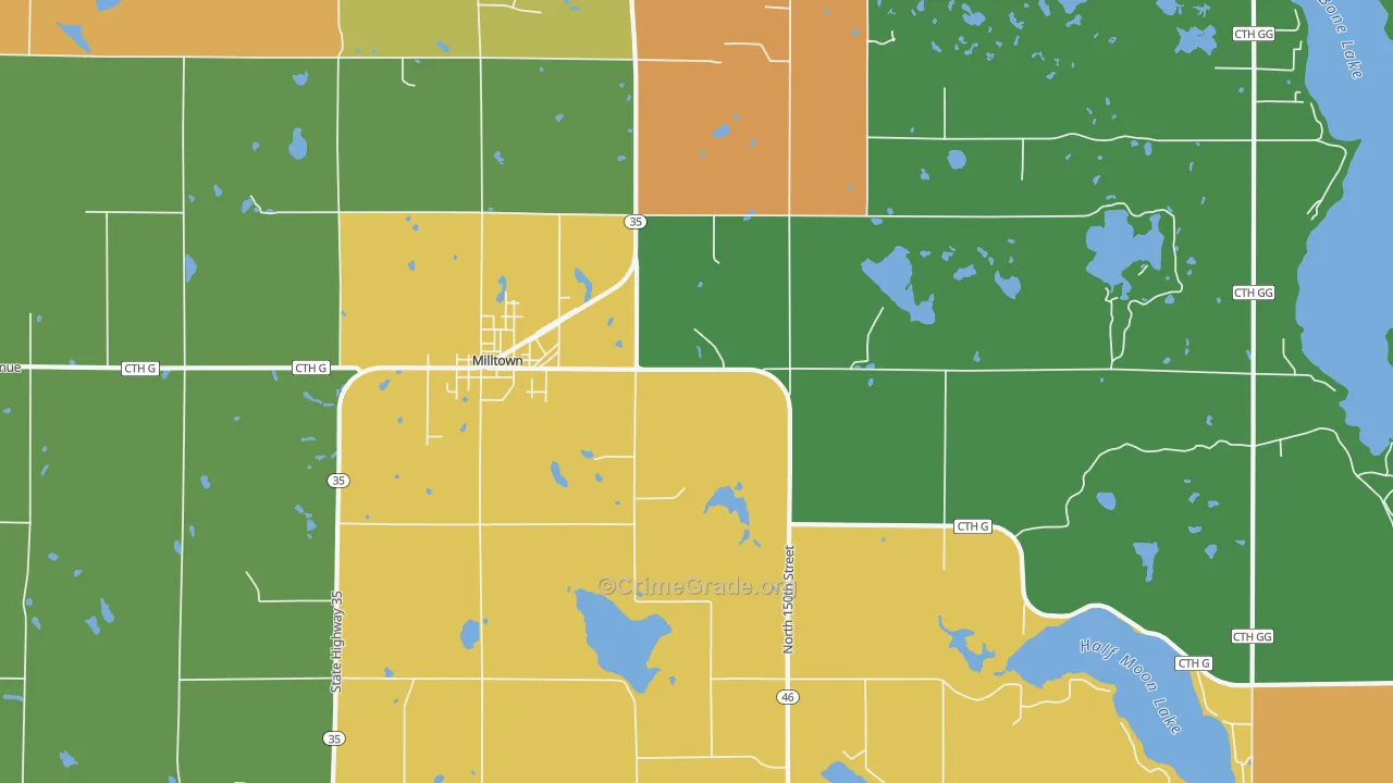 Milltown, WI Map of Assault Rates