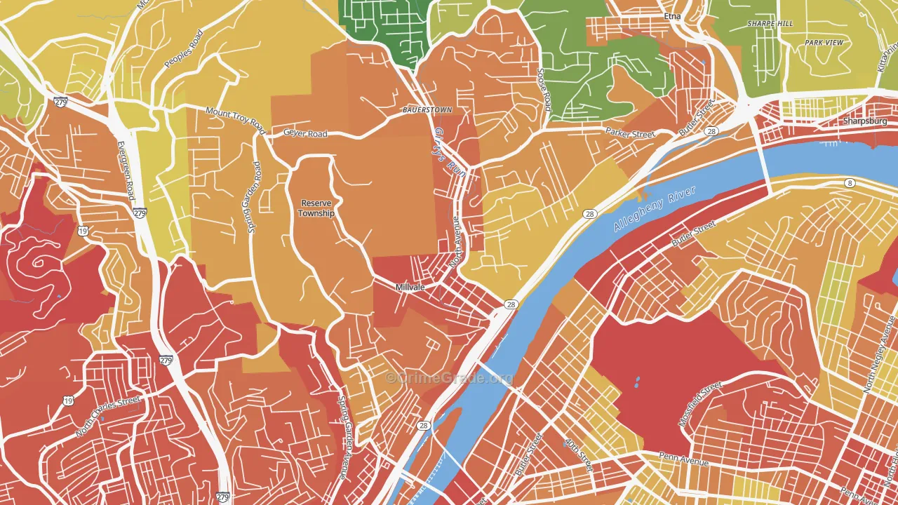 Millvale, PA Map of Assault Rates