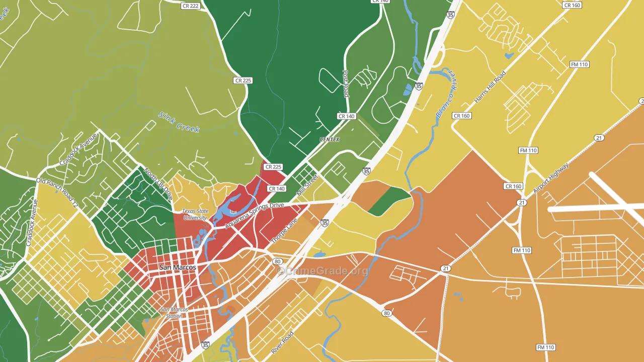 Millview East, San Marcos, TX Map of Assault Rates