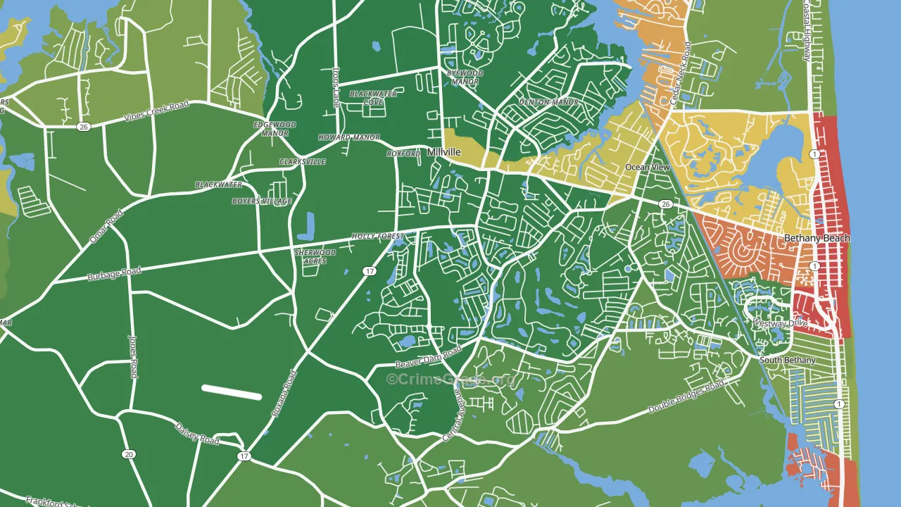 Millville, DE Map of Assault Rates