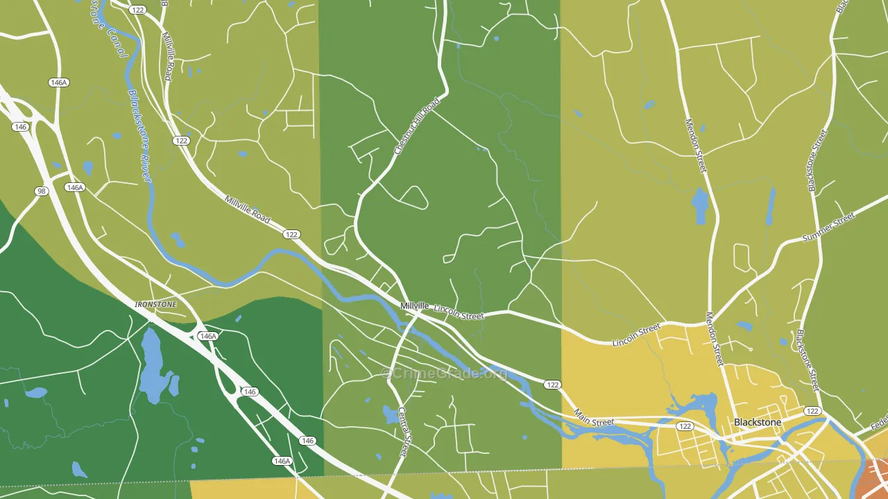 Millville, MA Map of Assault Rates