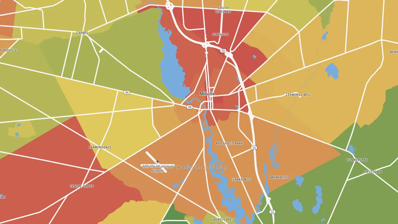 Millville, NJ Map of Assault Rates