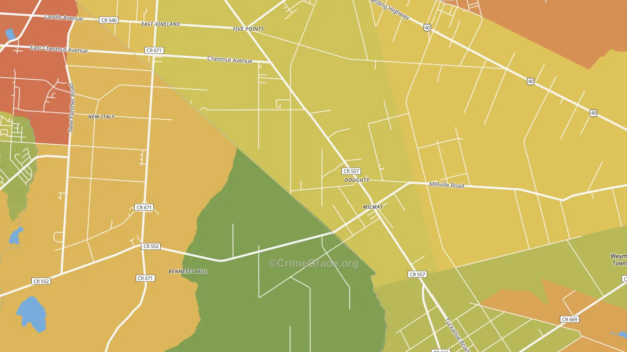 Milmay, NJ Map of Assault Rates