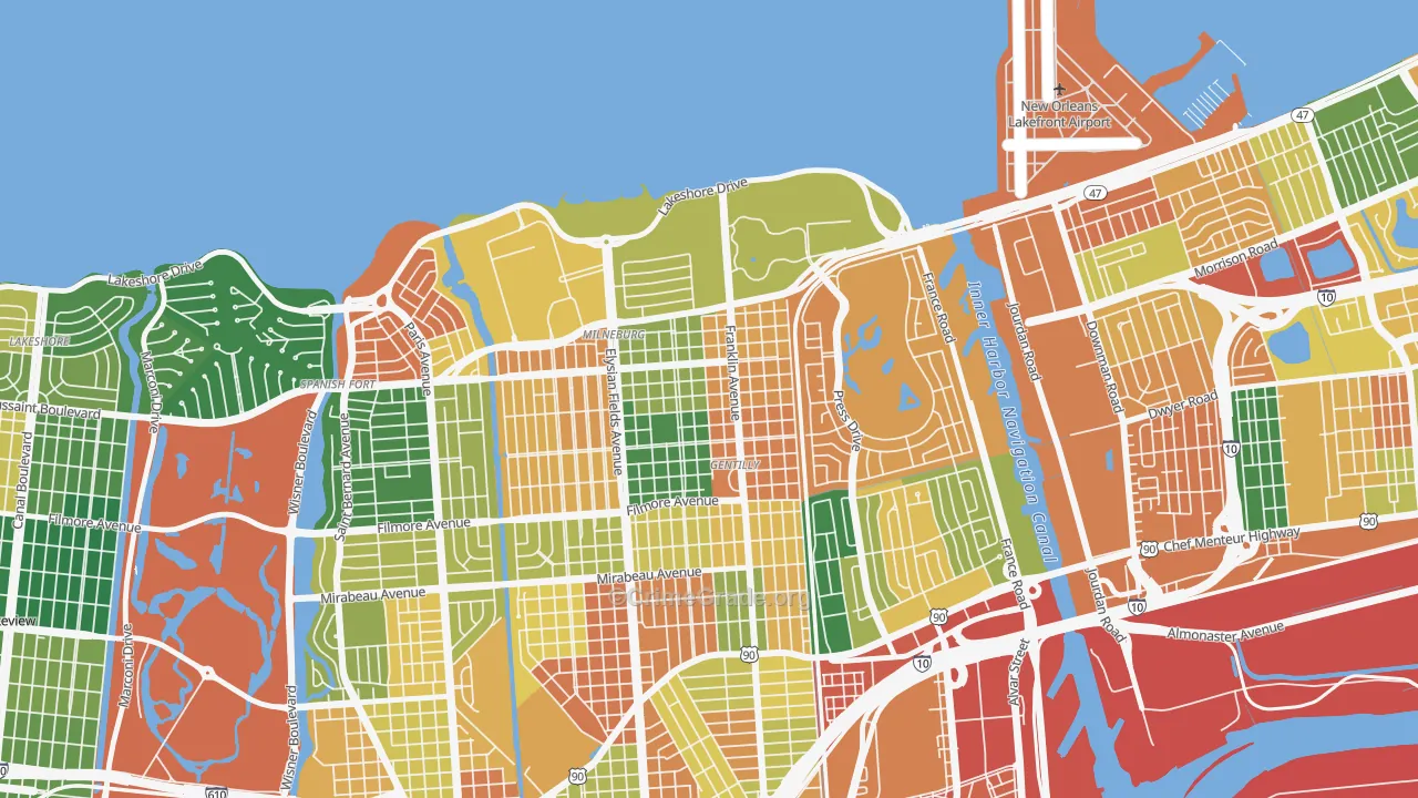 Milneburg, New Orleans, LA Map of Assault Rates