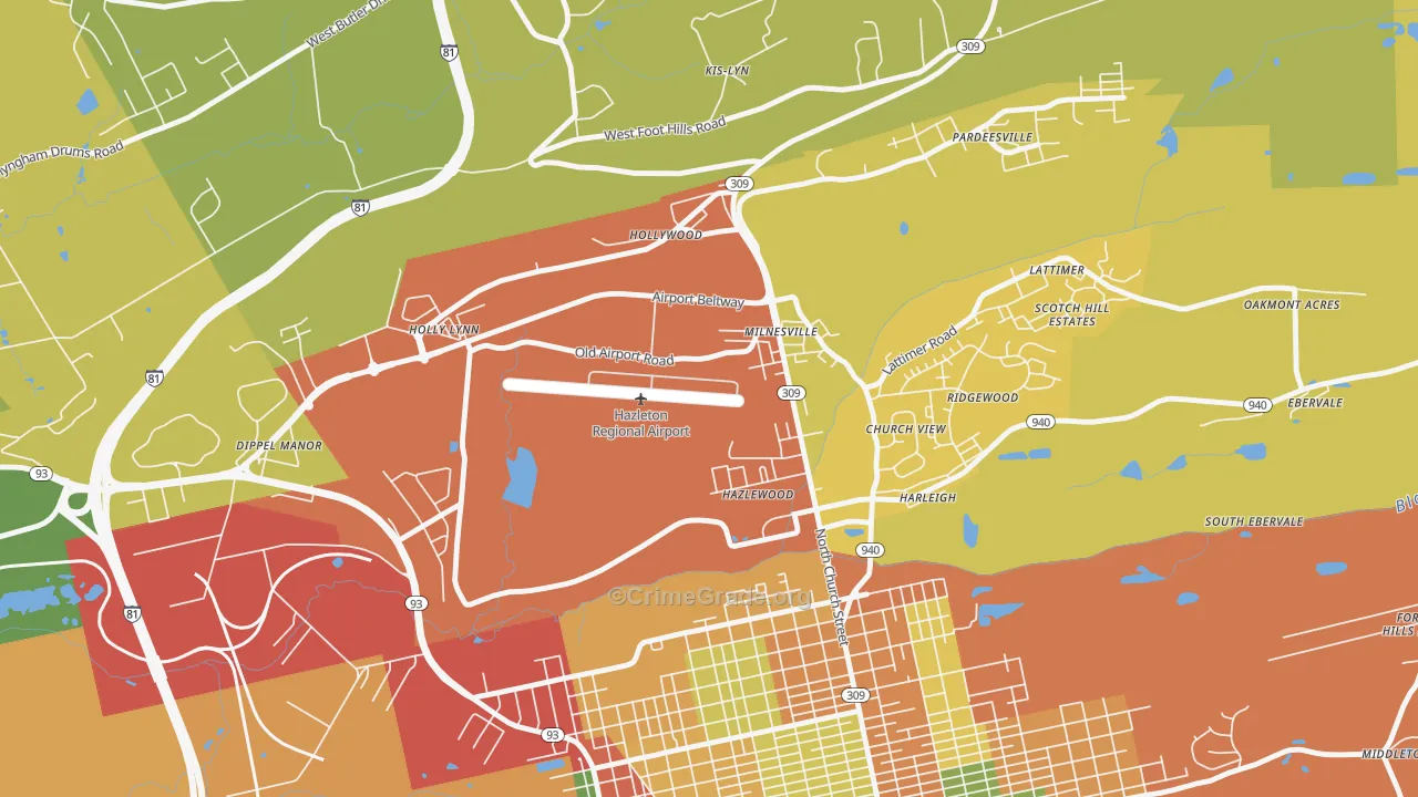 Milnesville, PA Map of Assault Rates