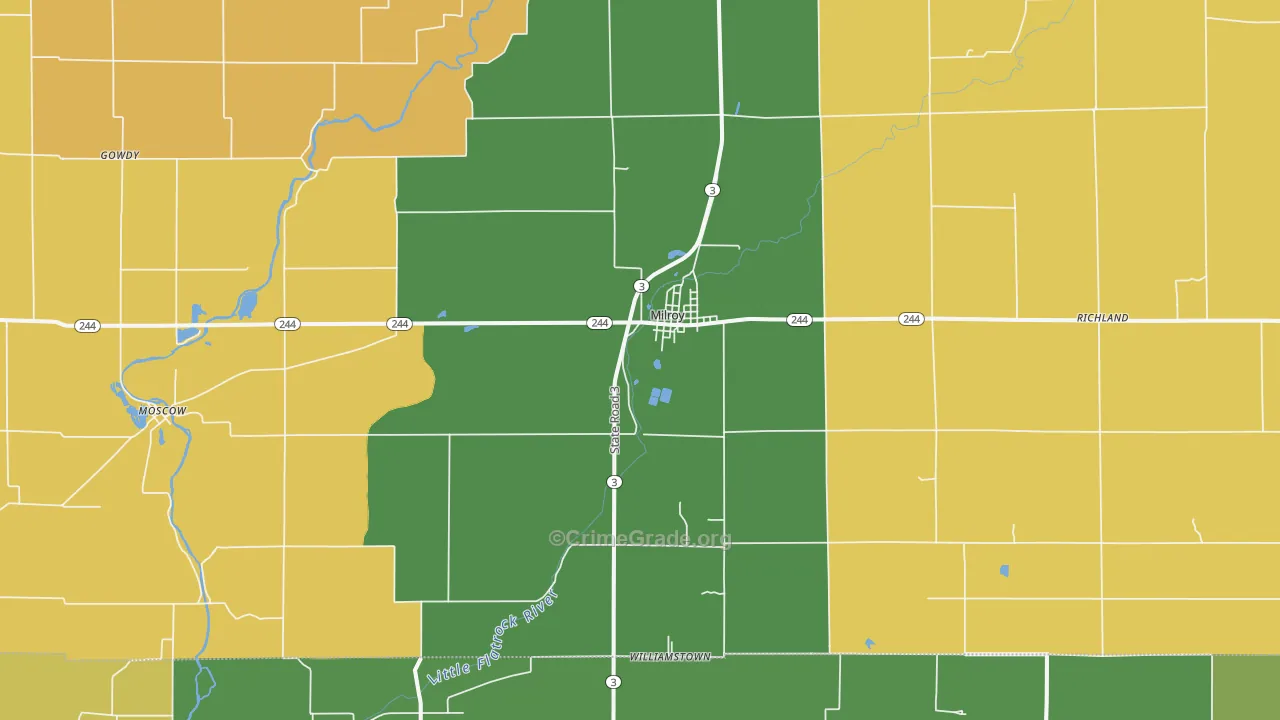 Milroy, IN Map of Assault Rates