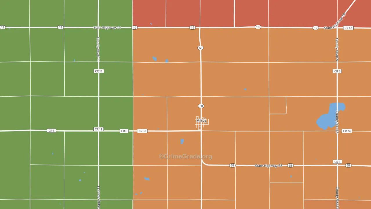 Milroy, MN Map of Assault Rates