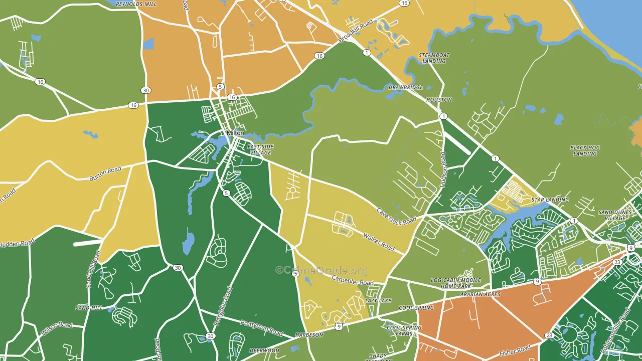 Milton, DE Map of Assault Rates