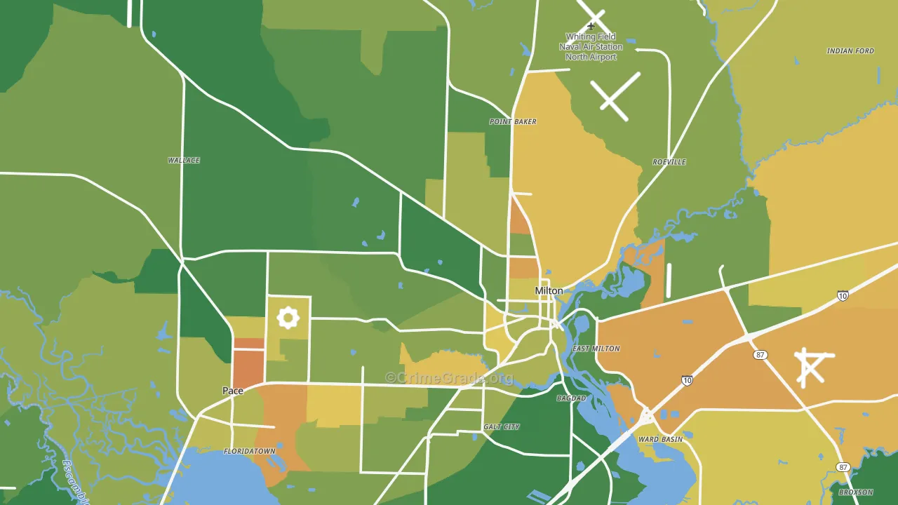 Milton, FL Map of Assault Rates