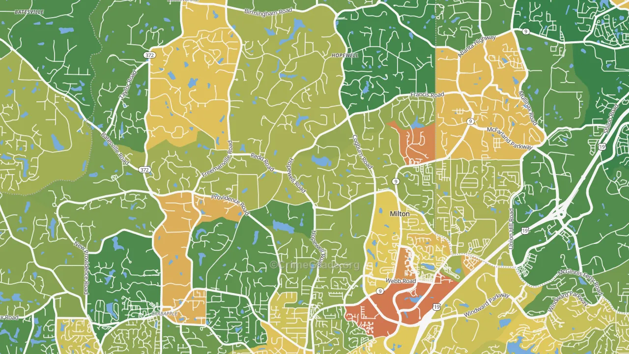 Milton, GA Map of Assault Rates