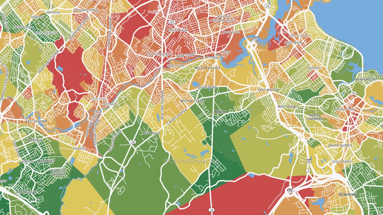 Milton, MA Map of Assault Rates