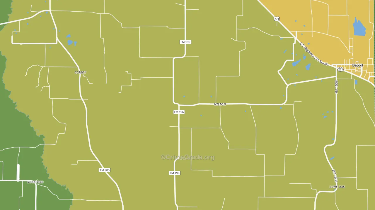 Milton, TX Map of Assault Rates
