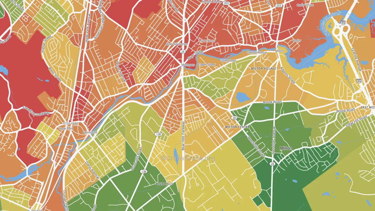 Milton Upper Mills, Milton, MA Map of Assault Rates