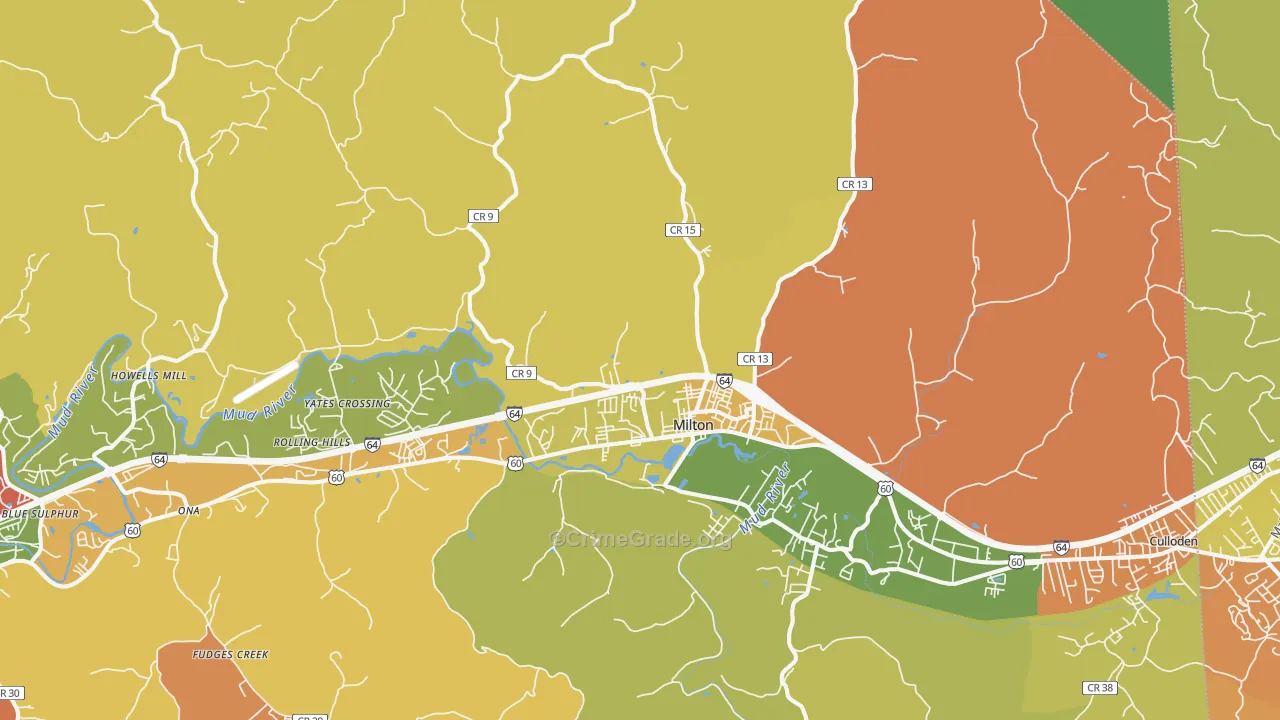 Milton, WV Map of Assault Rates