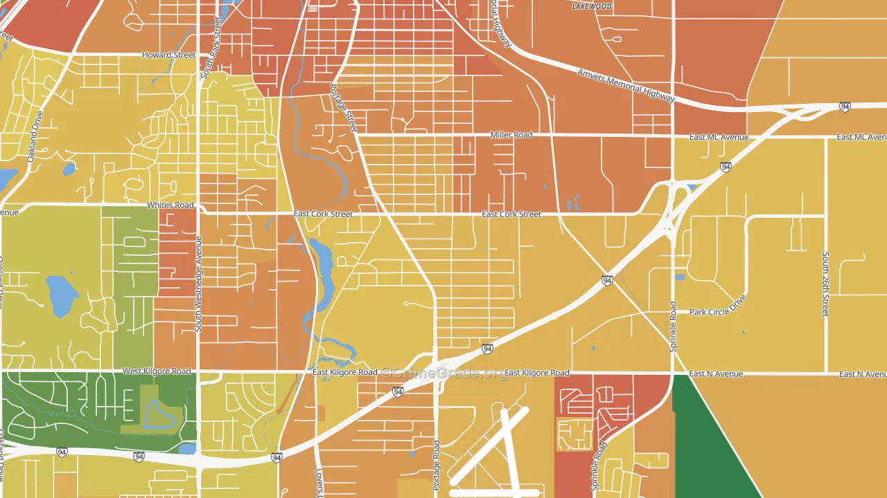 Milwood, Kalamazoo, MI Map of Assault Rates