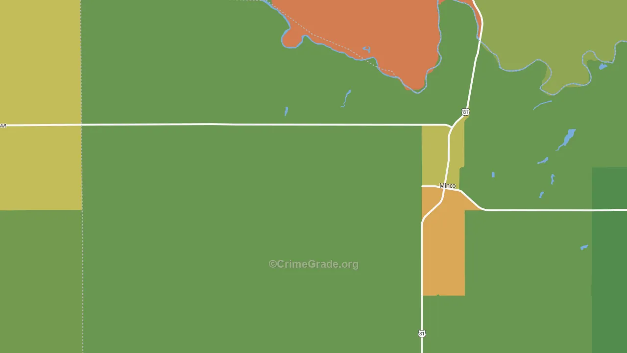 Minco, OK Map of Assault Rates