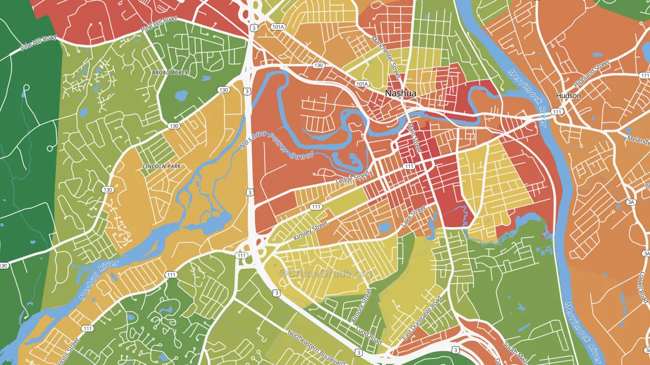 Mine Falls Park, Nashua, NH Map of Assault Rates