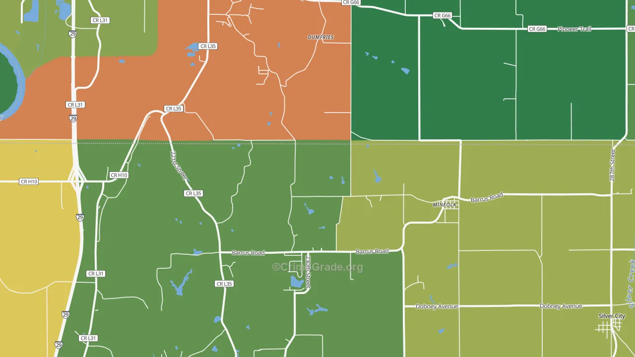 Mineola, IA Map of Assault Rates