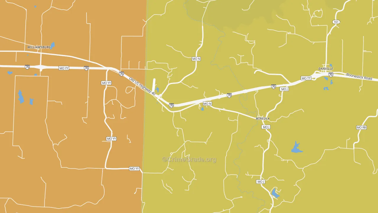 Mineola, MO Map of Assault Rates
