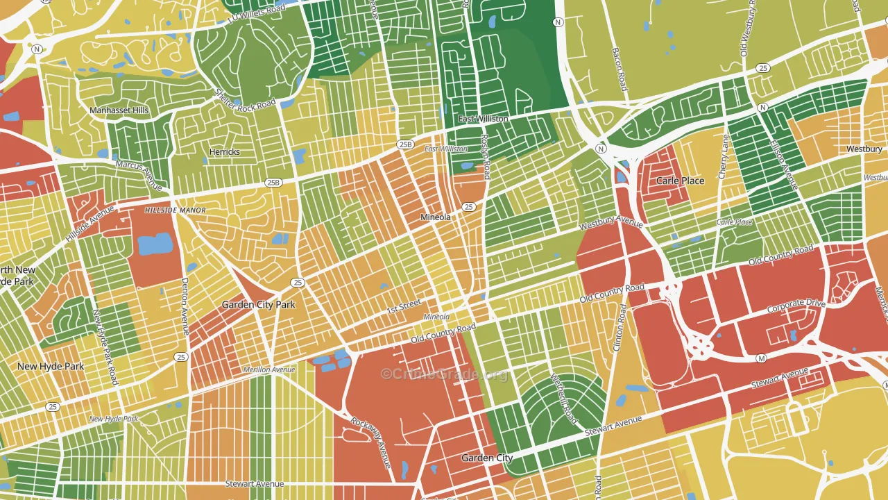 Mineola, NY Map of Assault Rates