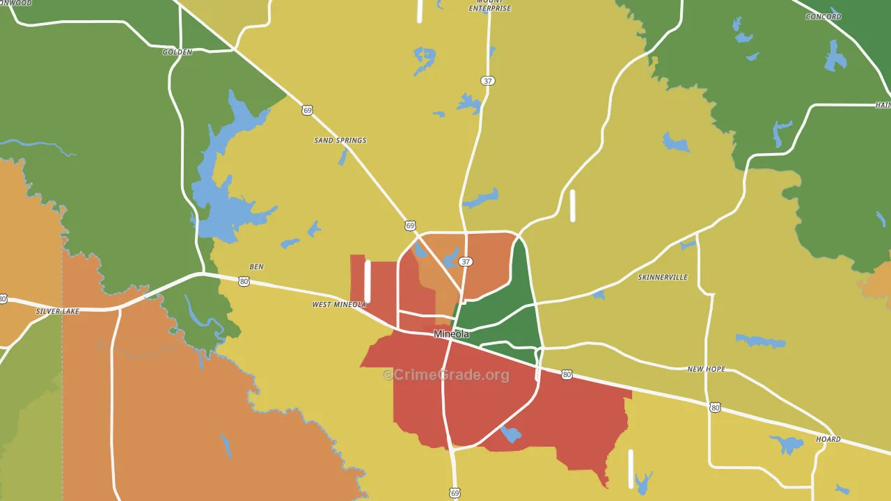 Mineola, TX Map of Assault Rates