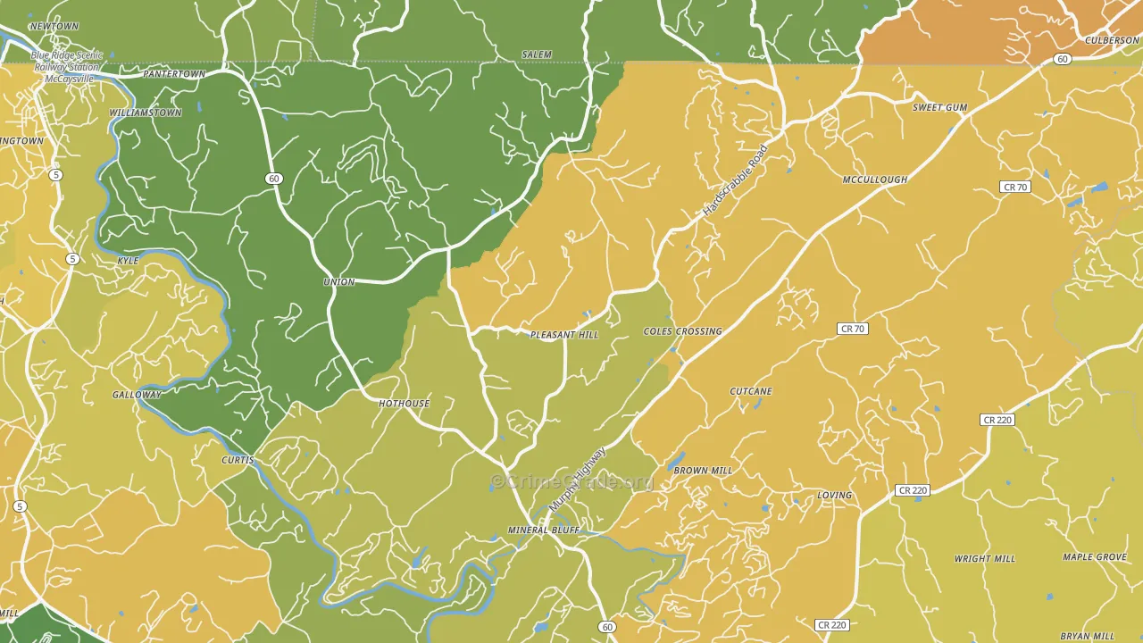 Mineral Bluff, GA Map of Assault Rates