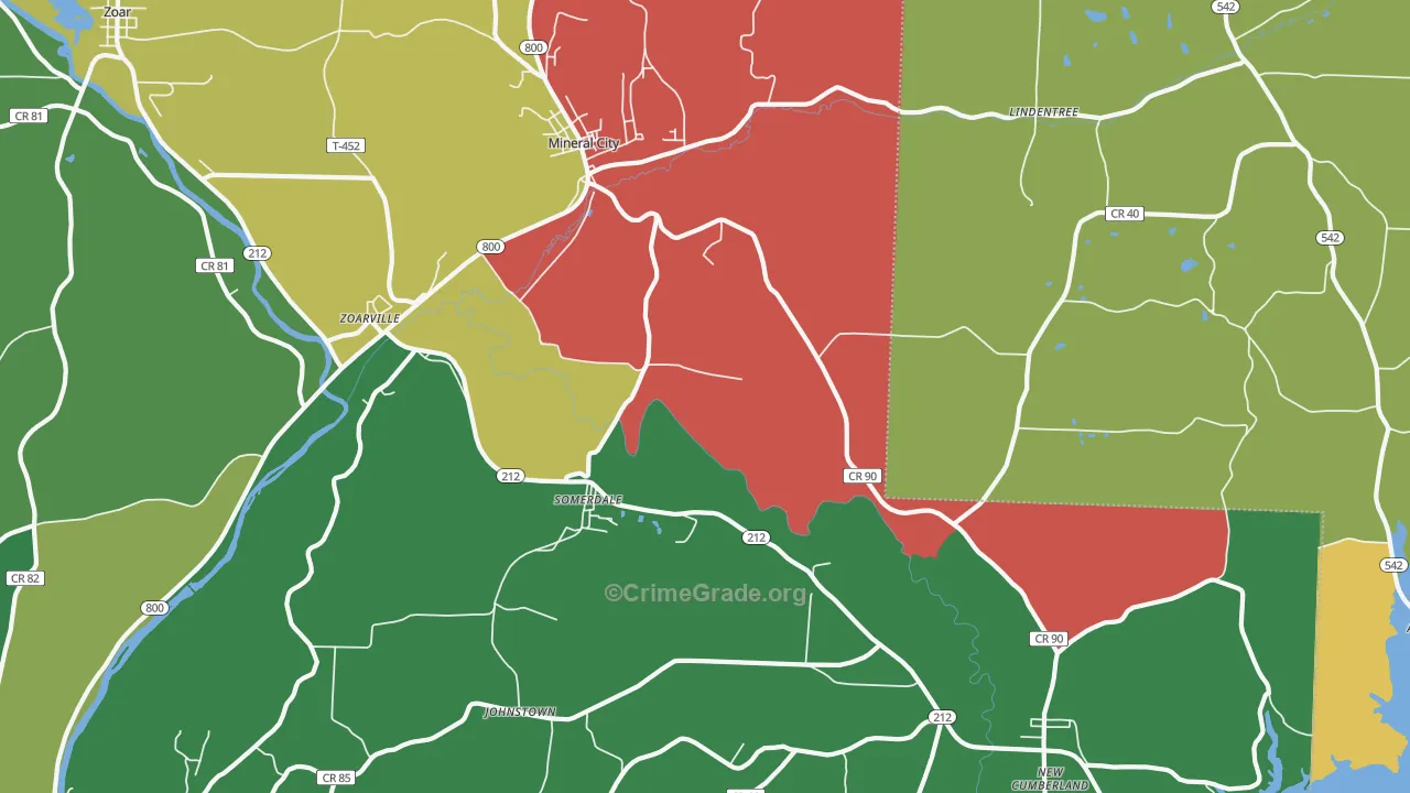 Mineral City, OH Map of Assault Rates