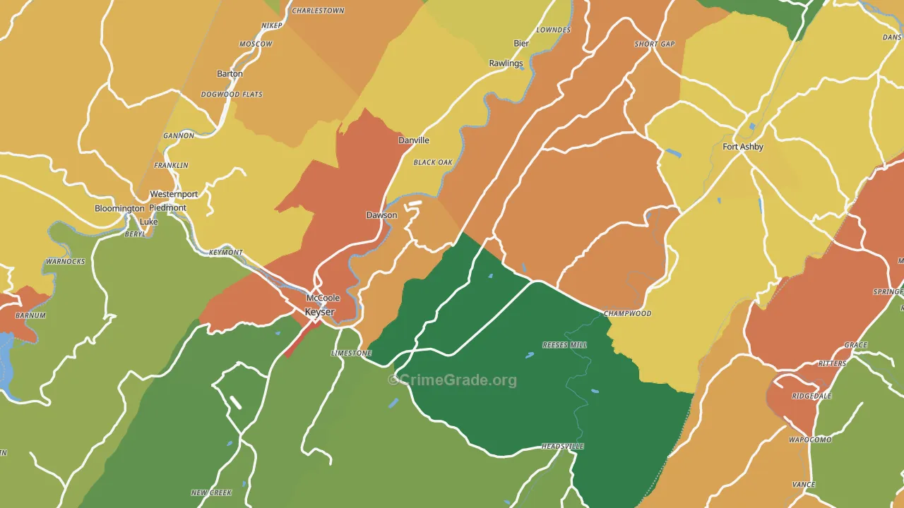 Mineral County, WV Map of Assault Rates