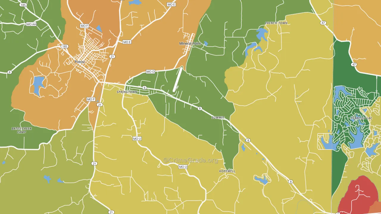 Mineral Point, MO Map of Assault Rates