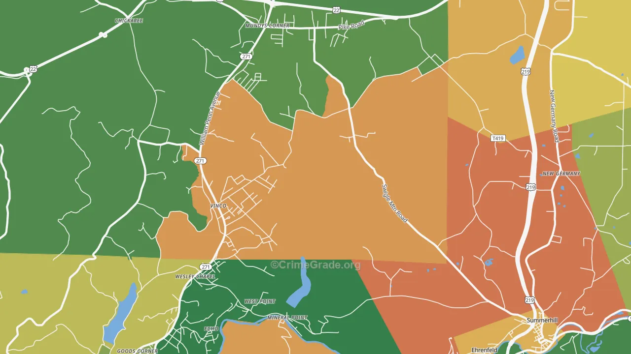 Mineral Point, PA Map of Assault Rates